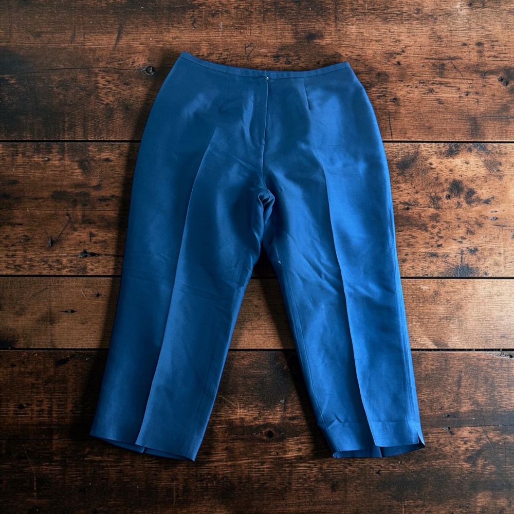 Lauren Ralph Lauren Blue 100% Silk Trousers Straight Leg Pants Size 10 PETITE‎